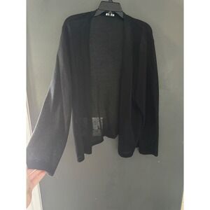 J. Jill Black Linen Blend Open Front Cardigan Sweater Womens 2X Relaxed Knit